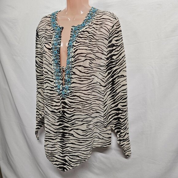 Escada Animal Print 100% Silk Top Blouse Women Size 42 Sheer Shiny Embellished - Picture 12 of 14